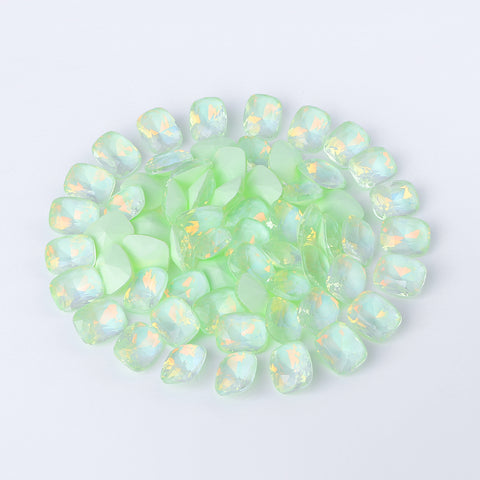 Light Green AM Pillow Shape Glass Pointed Back Fancy Rhinestones