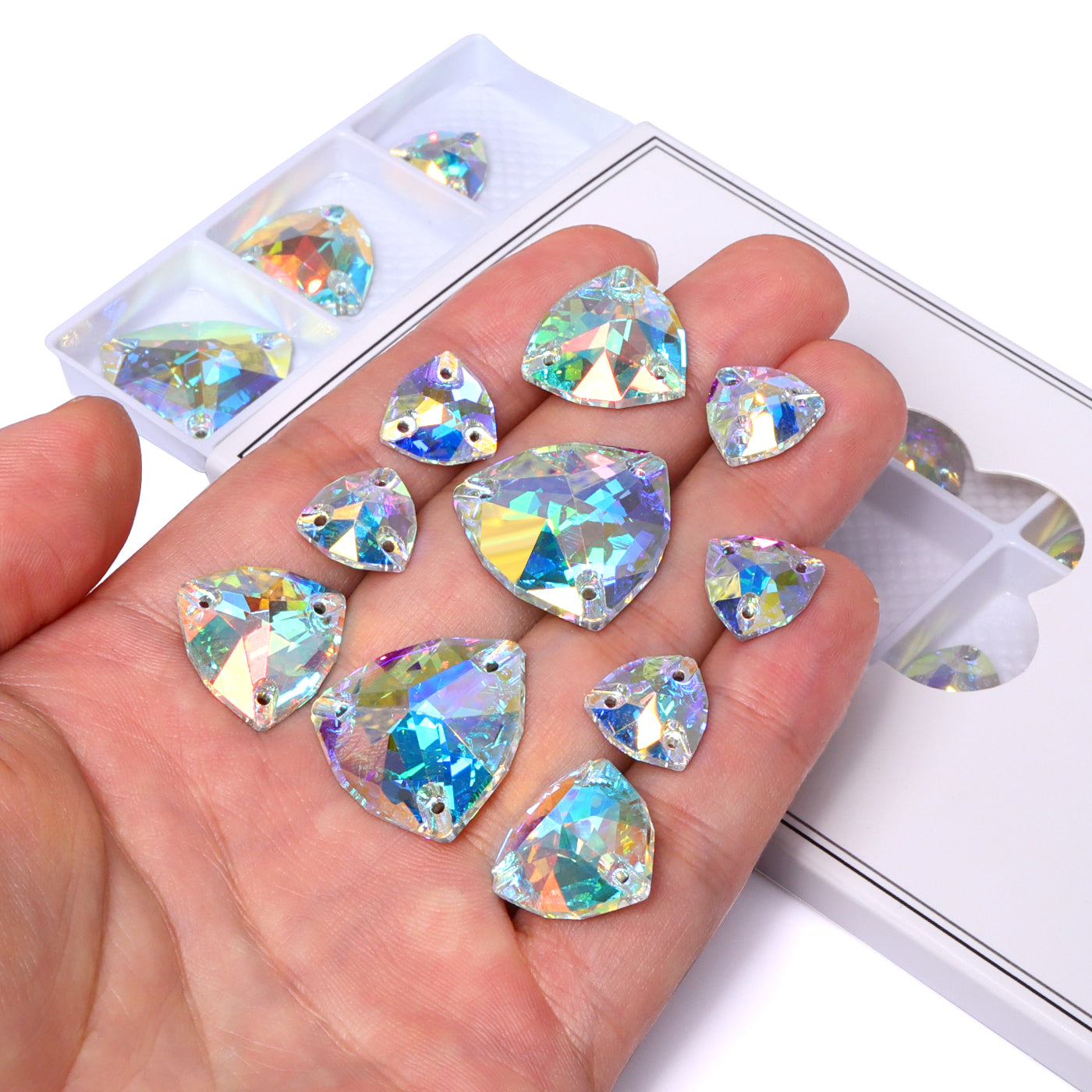 Mixed Sizes Crystal AB Trilliant Shape High Quality Glass Sew-on Rhinestones