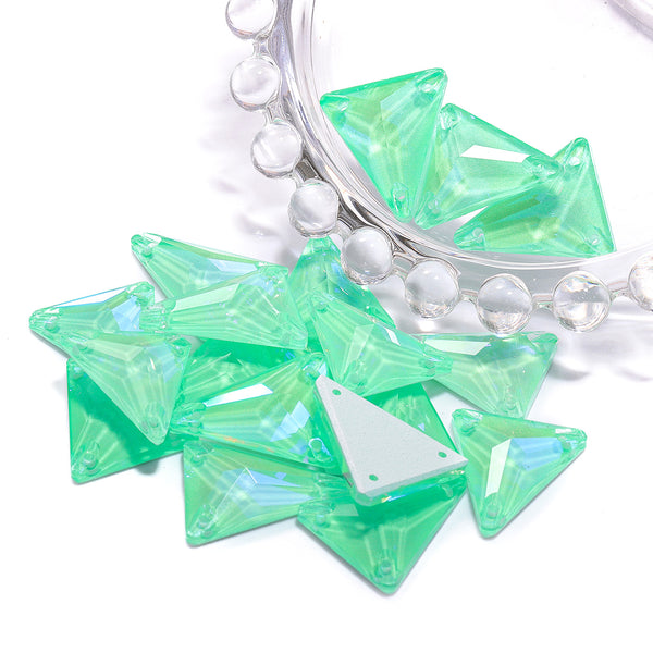 Electric Neon Greenwrap Slim Triangle Shape High Quality Glass Sew-on Rhinestones