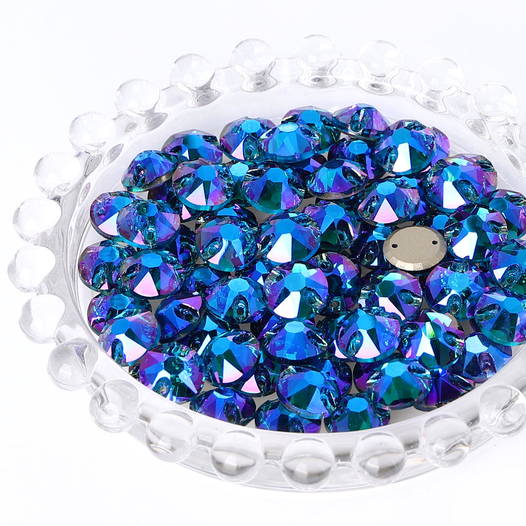 Indicolite Shimmer XIRIUS Round Shape High Quality Glass Sew-on Rhinestones WholesaleRhinestone