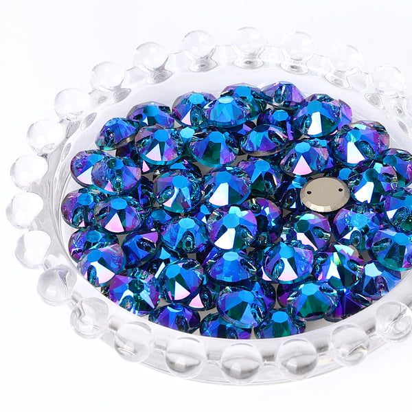Indicolite Shimmer XIRIUS Round Shape High Quality Glass Sew-on Rhinestones WholesaleRhinestone