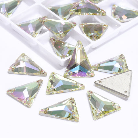 Slim Triangle Shape Luminous Green High Quality Glass Sew-on Rhinestones