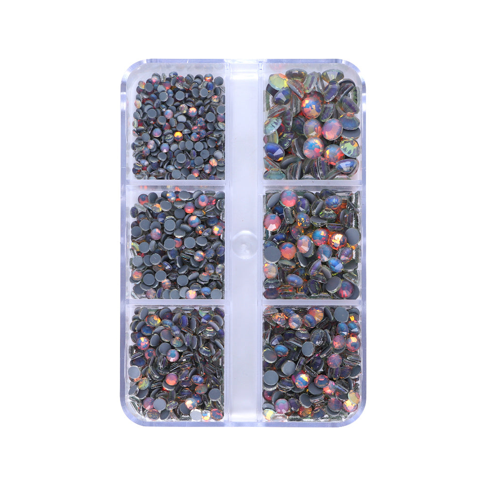 Mixed Sizes 6 Grid Box Mocha Opal Dk Gray Glass FlatBack Rhinestones For Nail Art WholesaleRhinestone Imagen principal del producto