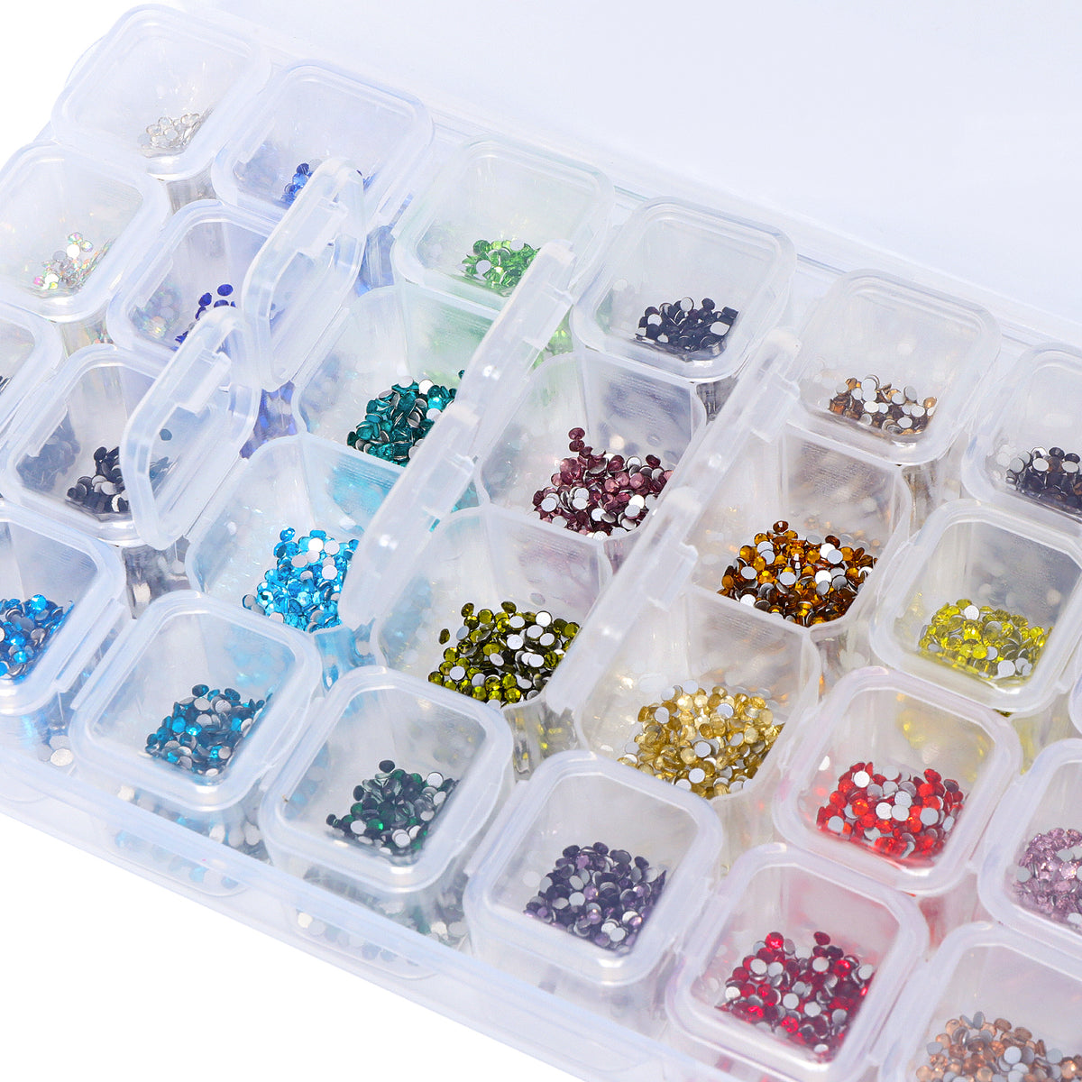 28-Color Basic Mix Glass Rhinestones Kit – Flatback Gems for Nail Art & Crafts, Silver Foil Back, Assorted Solid Shades WholesaleRhinestone