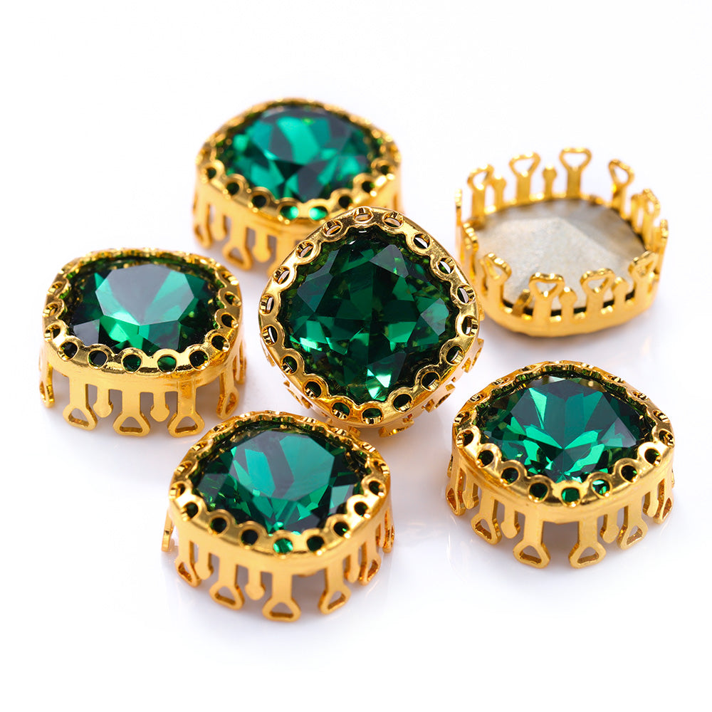 Emerald Cushion Square Shape High-Quality Glass Sew-on Nest Hollow Claw Rhinestones