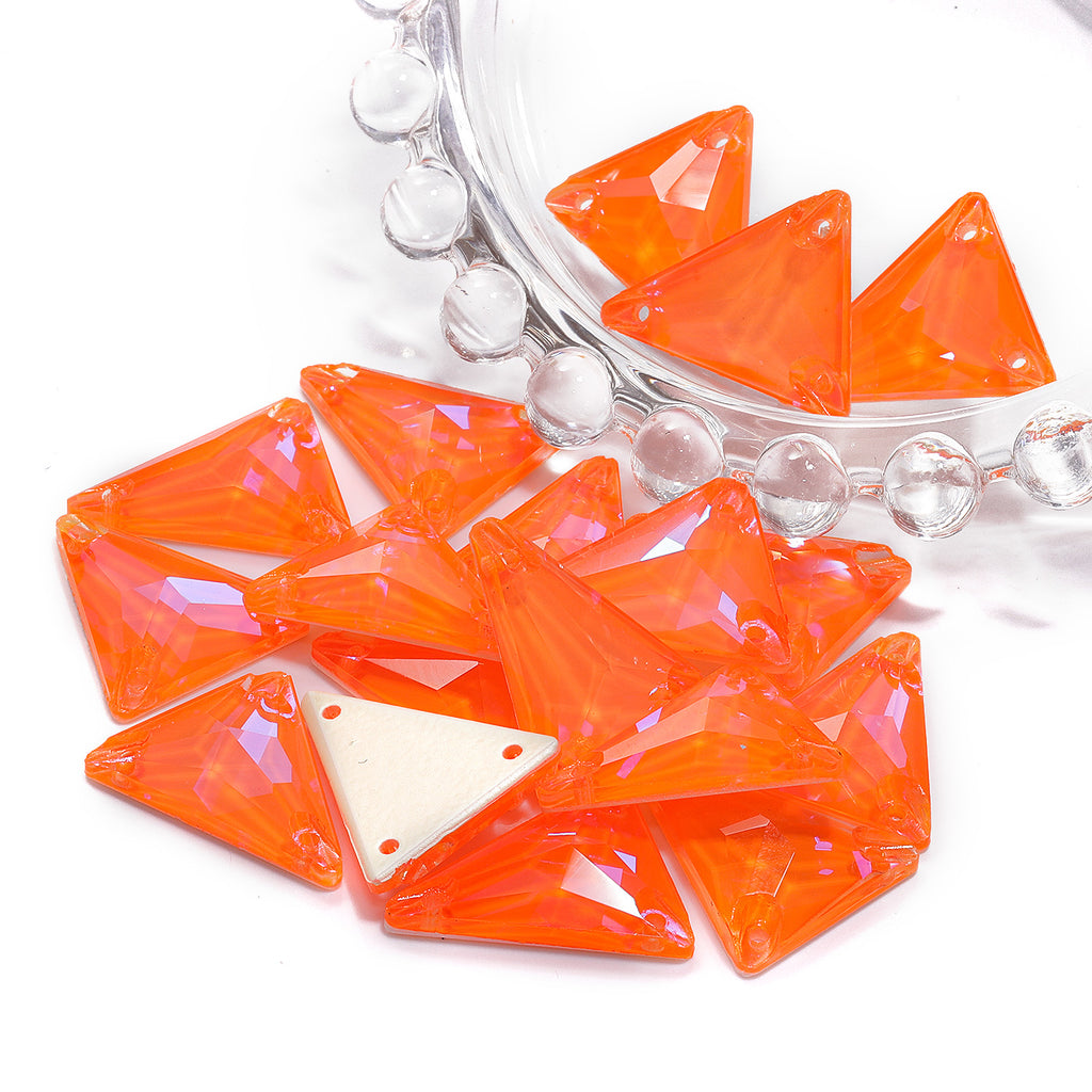 Electric Neon Orange Yellow Slim Triangle Shape High Quality Glass Sew-on Rhinestones