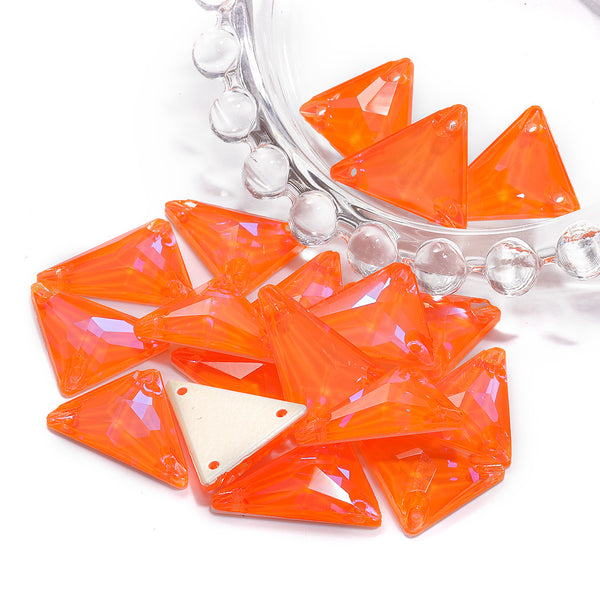 Electric Neon Orange Yellow Slim Triangle Shape High Quality Glass Sew-on Rhinestones
