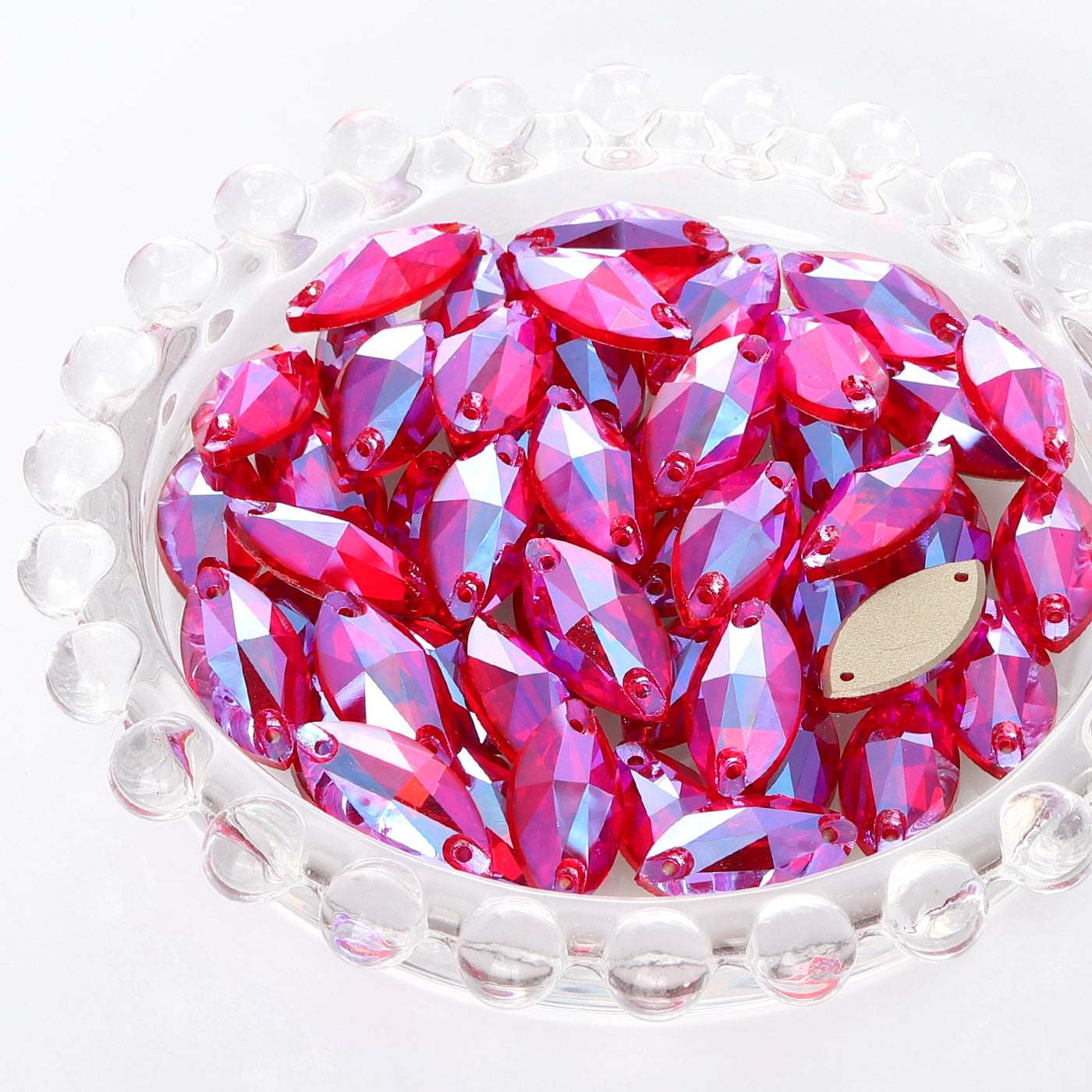 Light Siam Shimmer Navette Shape High Quality Glass Sew-on Rhinestones
