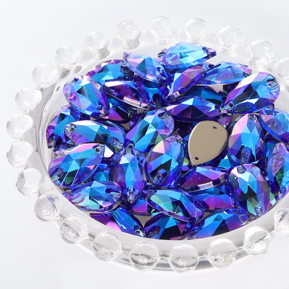 Light Sapphire Shimmer Drop Shape High Quality Glass Sew-on Rhinestones WholesaleRhinestone