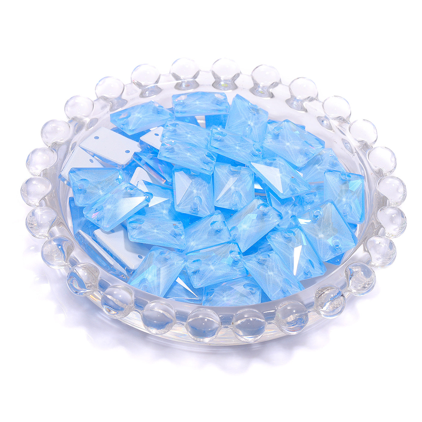 Electric Neon Light Blue Rectangle Shape High Quality Glass Sew-on Rhinestones WholesaleRhinestone