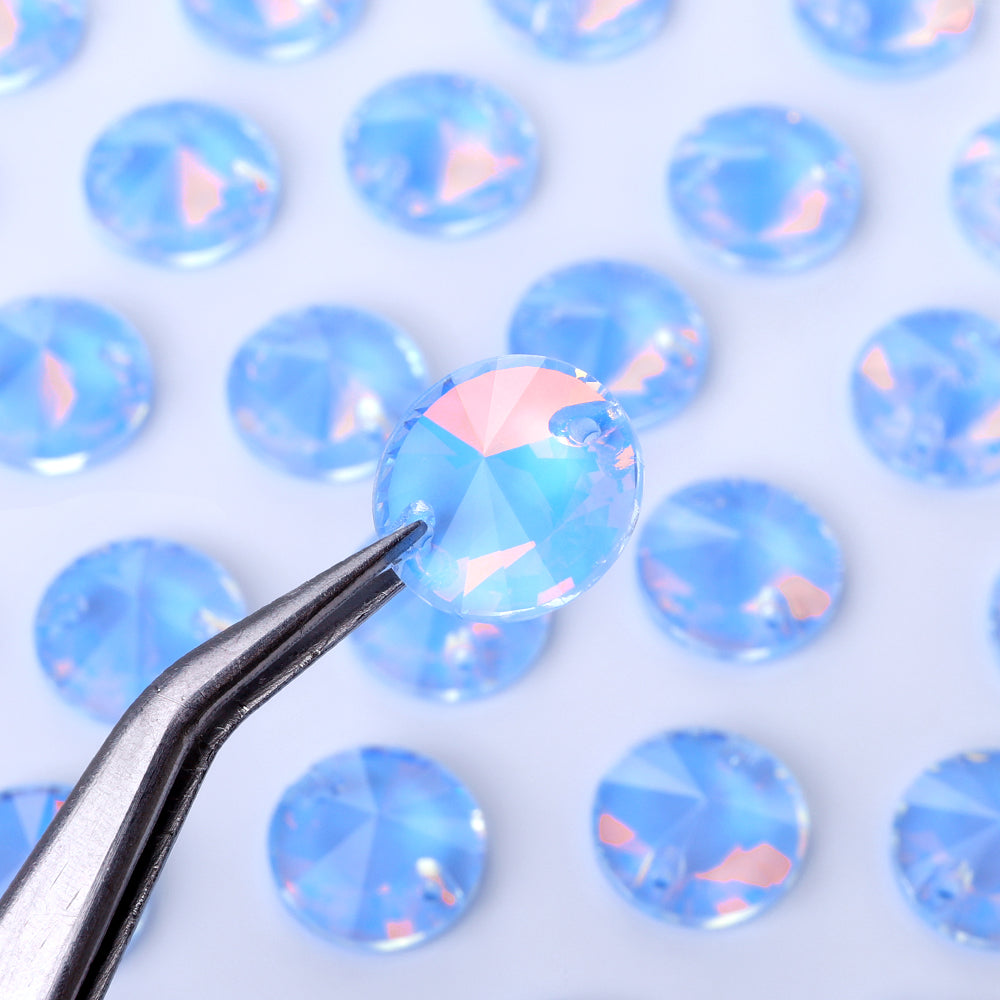 Light Sapphire AM Rivoli  Shape High Quality Glass Sew-on Rhinestones WholesaleRhinestone