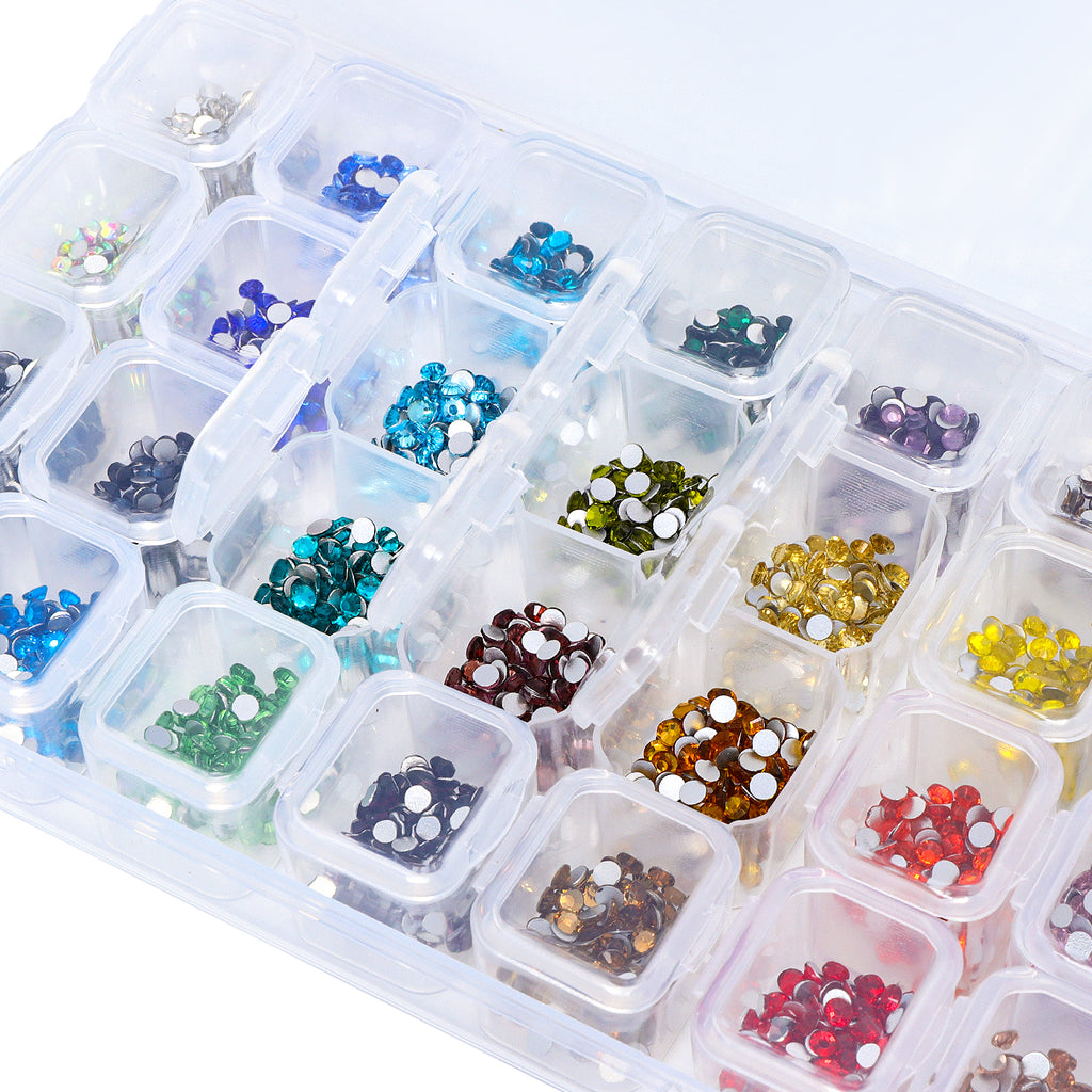 28-Color Basic Mix Glass Rhinestones Kit – Flatback Gems for Nail Art & Crafts, Silver Foil Back, Assorted Solid Shades WholesaleRhinestone