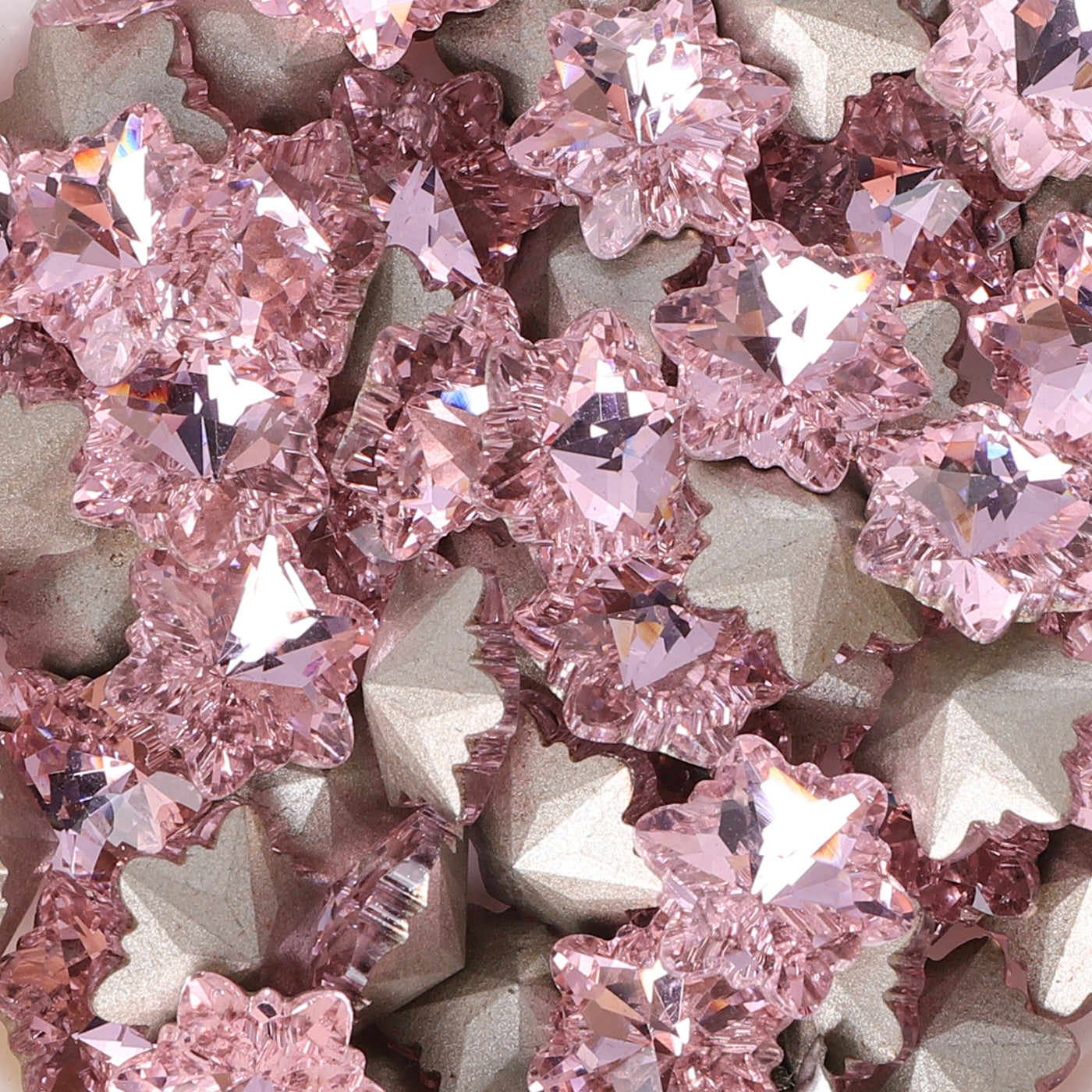 Pink Snowflake Shape Glass Pointed Back Fancy Rhinestones