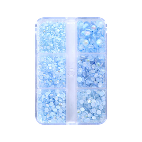 Mixed Sizes 6 Grid Box Mocha SS Light Blue Glass FlatBack Rhinestones For Nail Art WholesaleRhinestone Hauptbild