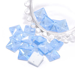 Electric Neon Light Blue Square Shape High Quality Glass Sew-on Rhinestones