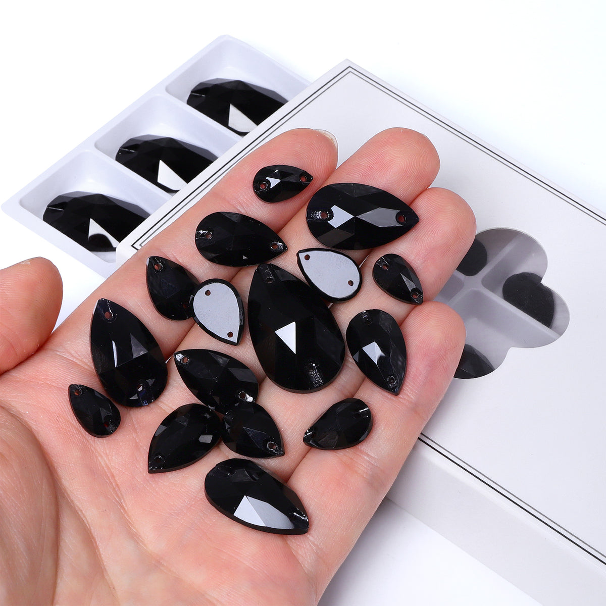 Mixed Sizes Jet Drop Shape High Quality Glass Sew-on Rhinestones WholesaleRhinestone