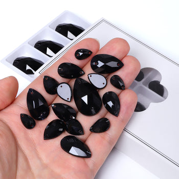 Mixed Sizes Jet Drop Shape High Quality Glass Sew-on Rhinestones WholesaleRhinestone