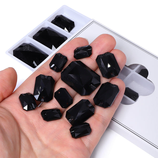 Mixed Sizes Jet Octagon Shape High Quality Glass Sew-on Rhinestones WholesaleRhinestone