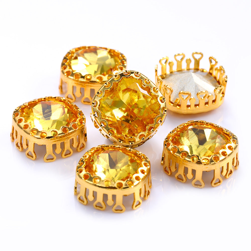 Light Topaz Cushion Square Shape High-Quality Glass Sew-on Nest Hollow Claw Rhinestones WholesaleRhinestone