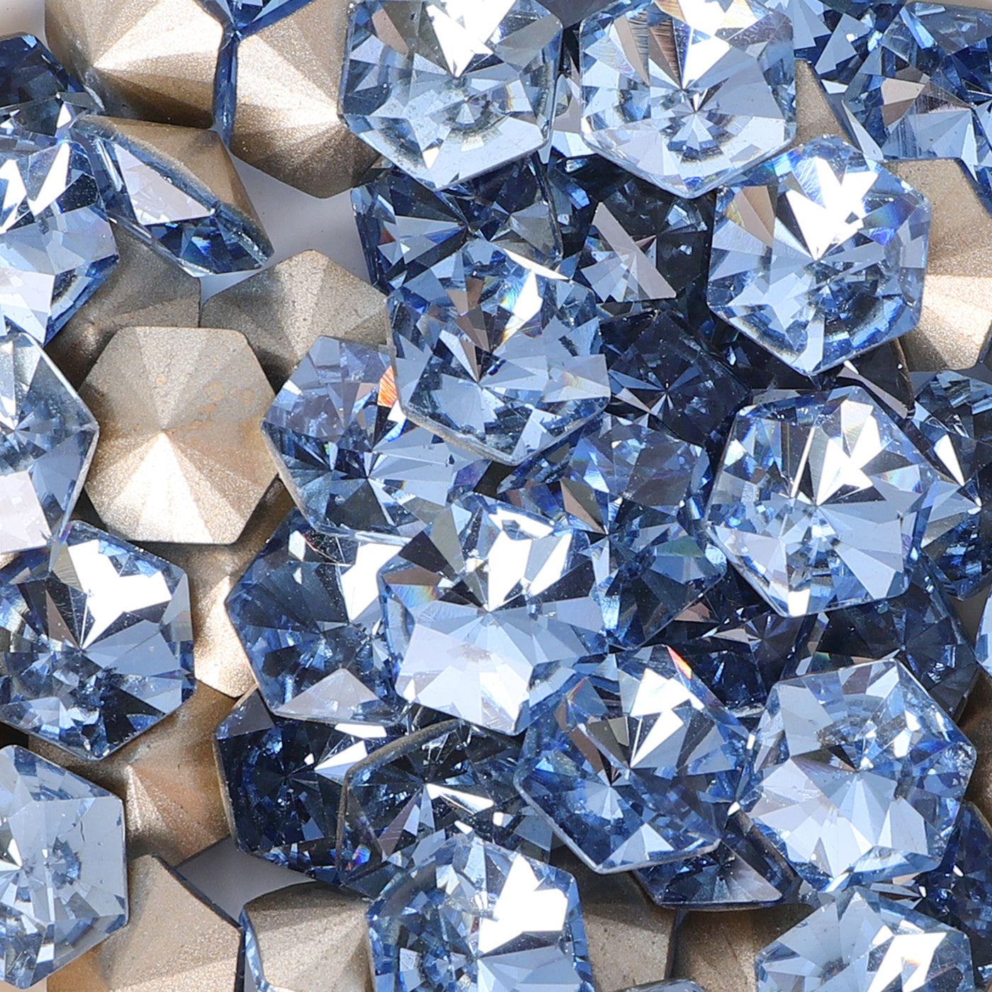 Lt Light Blue Hexagon kaleidoscope Shape Glass Pointed Back Fancy Rhinestones WholesaleRhinestone