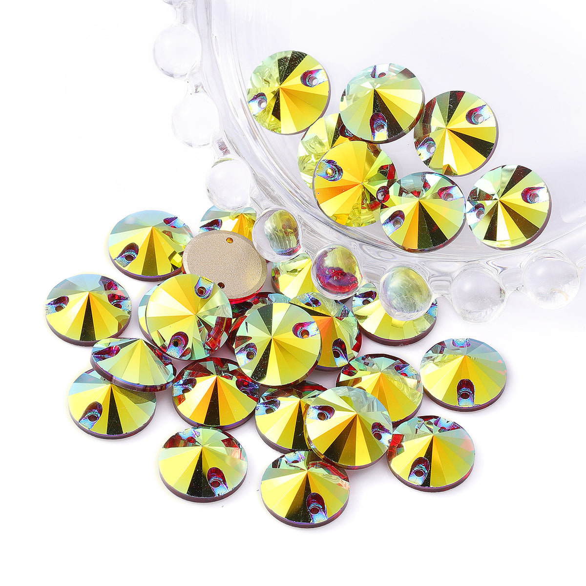 Siam AB Rivoli Shape High Quality Glass Sew-on Rhinestones WholesaleRhinestone