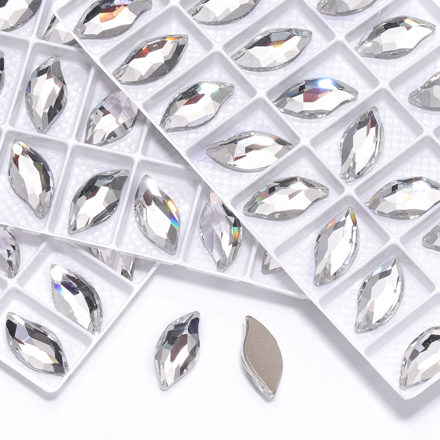 Crystal Diamond Leaf Shape High Quality Glass Beveled Flat Back Rhinestones