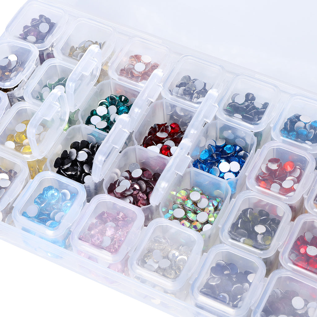 28-Color Basic Mix Glass Rhinestones Kit – Flatback Gems for Nail Art & Crafts, Silver Foil Back, Assorted Solid Shades WholesaleRhinestone
