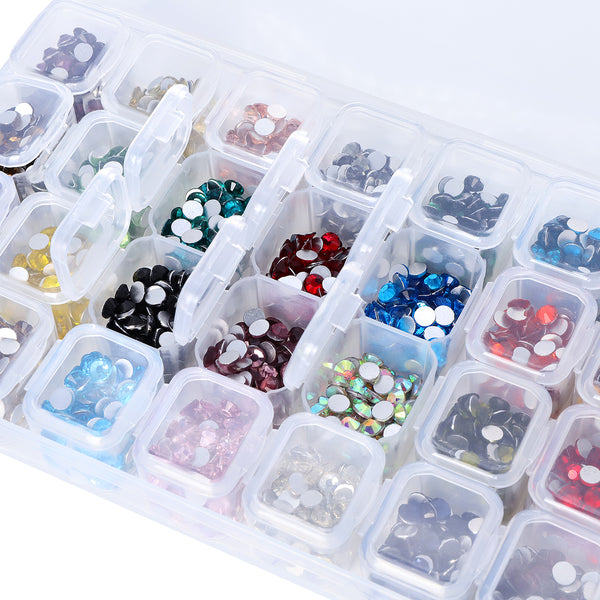 28-Color Basic Mix Glass Rhinestones Kit – Flatback Gems for Nail Art & Crafts, Silver Foil Back, Assorted Solid Shades WholesaleRhinestone