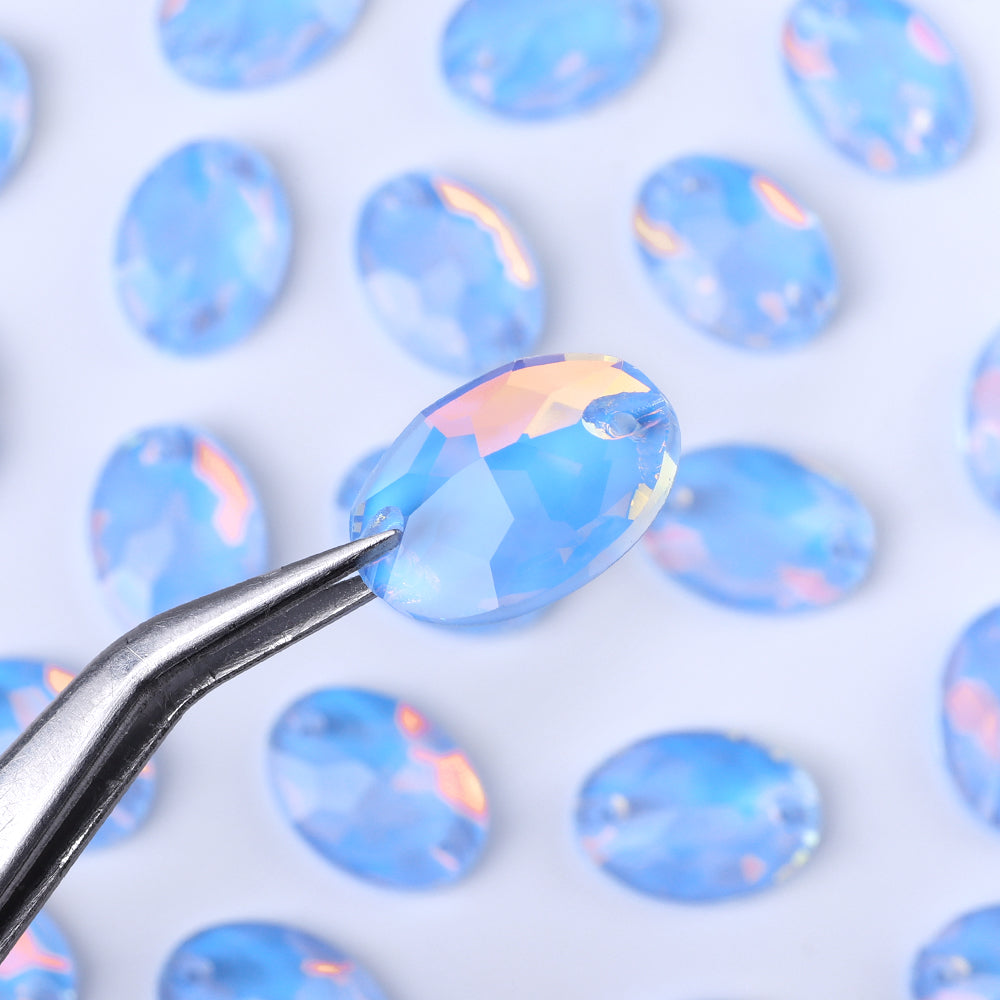 Light Sapphire AM Oval Shape High Quality Glass Sew-on Rhinestones WholesaleRhinestone