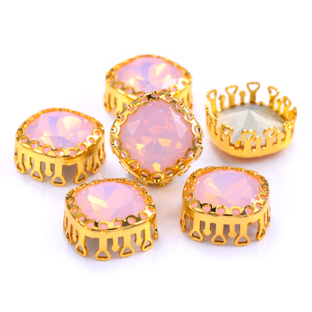 Rose Water Opal Cushion Square Shape High-Quality Glass Sew-on Nest Hollow Claw Rhinestones WholesaleRhinestone