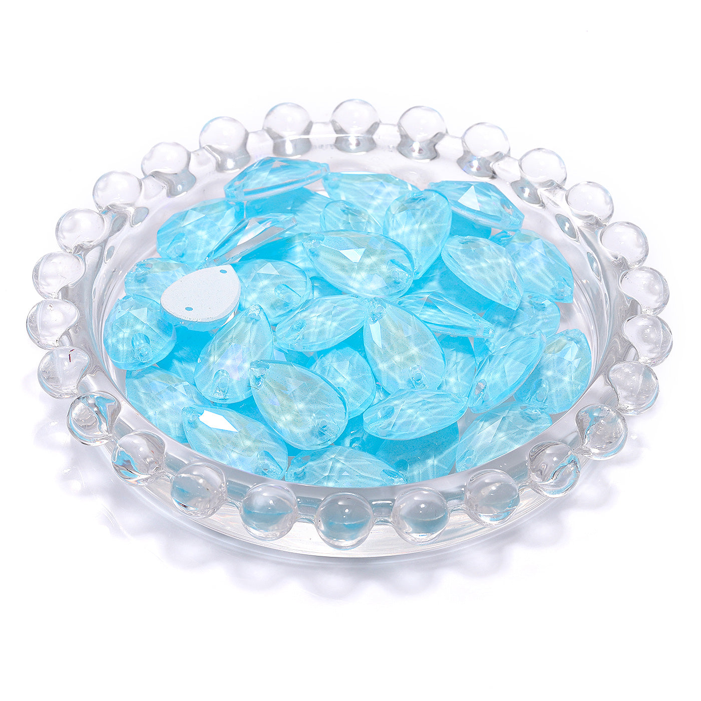 Electric Neon Aquamarine Drop Shape High Quality Glass Sew-on Rhinestones WholesaleRhinestone