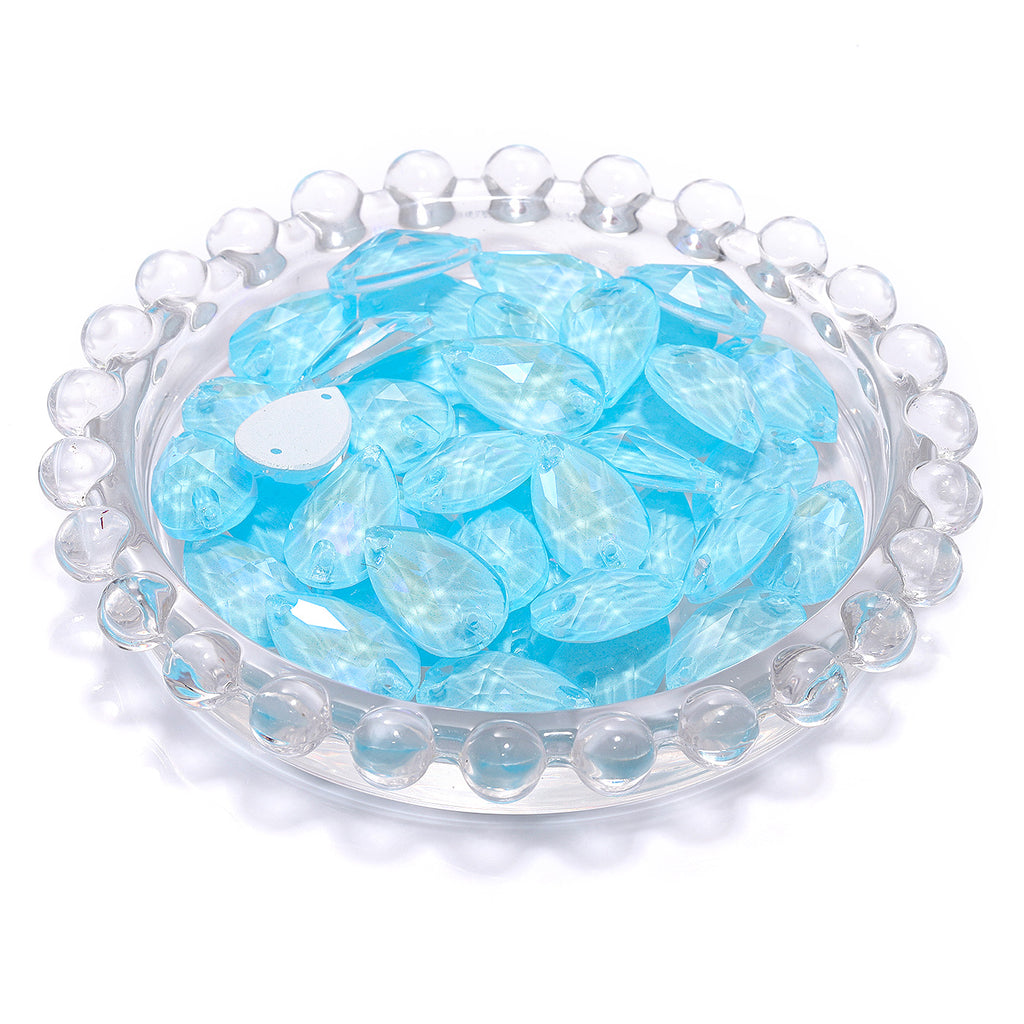 Electric Neon Aquamarine Drop Shape High Quality Glass Sew-on Rhinestones WholesaleRhinestone