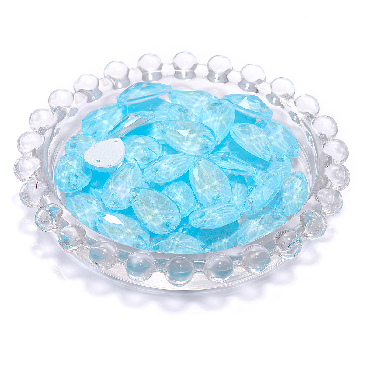 Electric Neon Aquamarine Drop Shape High Quality Glass Sew-on Rhinestones WholesaleRhinestone