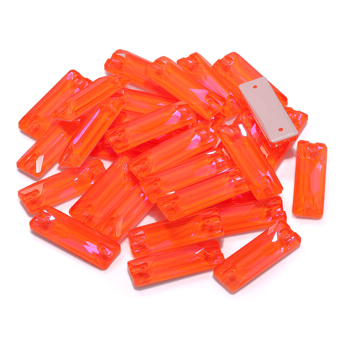 Electric Neon Orange Yellow Cosmic Baguette Shape High Quality Glass Sew-on Rhinestones Secondary image