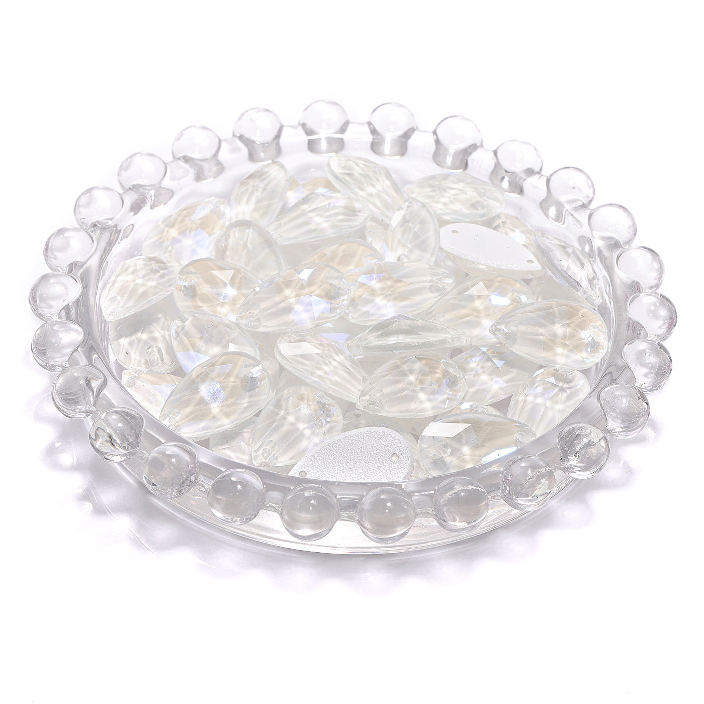 Electric Neon White Drop Shape High Quality Glass Sew-on Rhinestones