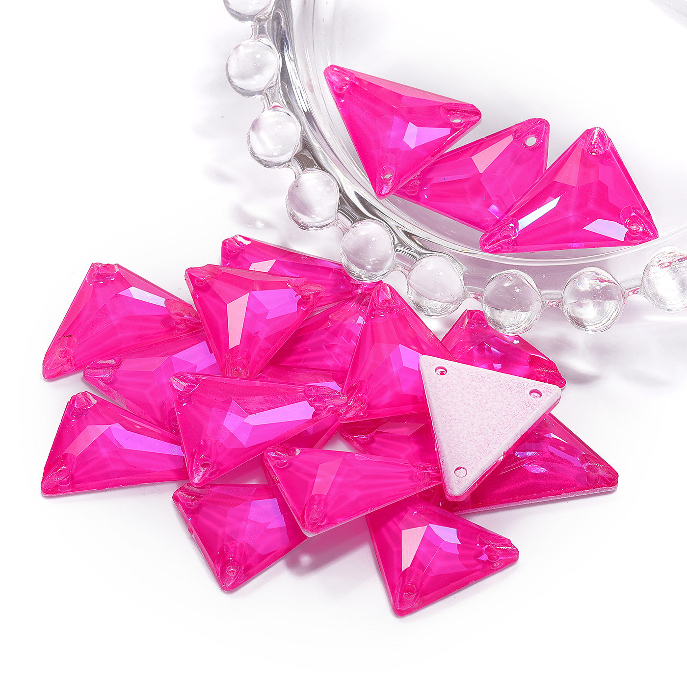 Electric Neon Fuchsia Slim Triangle Shape High Quality Glass Sew-on Rhinestones WholesaleRhinestone