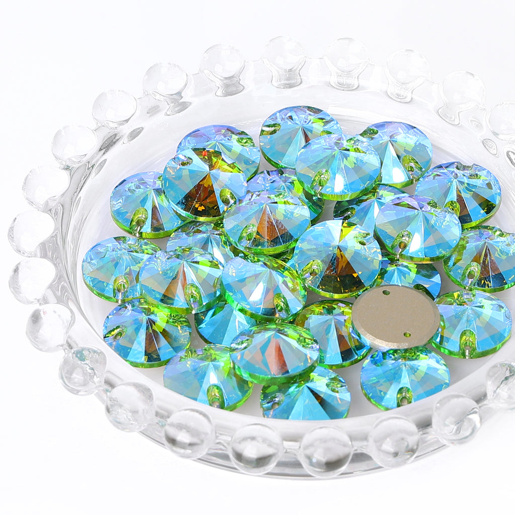 Peridot Shimmer Rivoli Shape High Quality Glass Sew-on Rhinestones WholesaleRhinestone