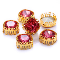Rose Cushion Square Shape High-Quality Glass Sew-on Nest Hollow Claw Rhinestones