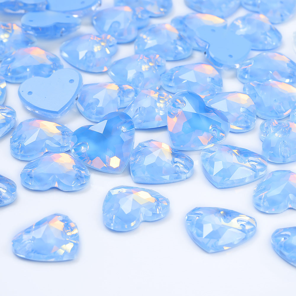 Light Sapphire AM Heart Shape High Quality Glass Sew-on Rhinestones WholesaleRhinestone