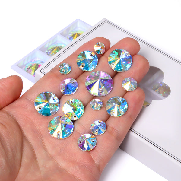 Mixed Sizes Crystal AB Rivoli Shape High Quality Glass Sew-on Rhinestones WholesaleRhinestone