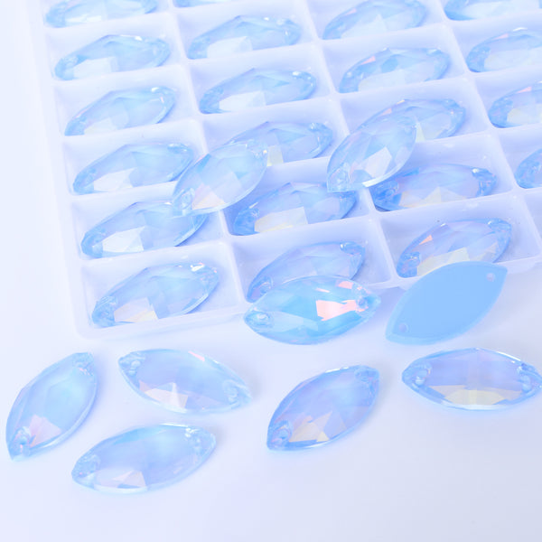 Light Sapphire AM Navette Shape High Quality Glass Sew-on Rhinestones WholesaleRhinestone