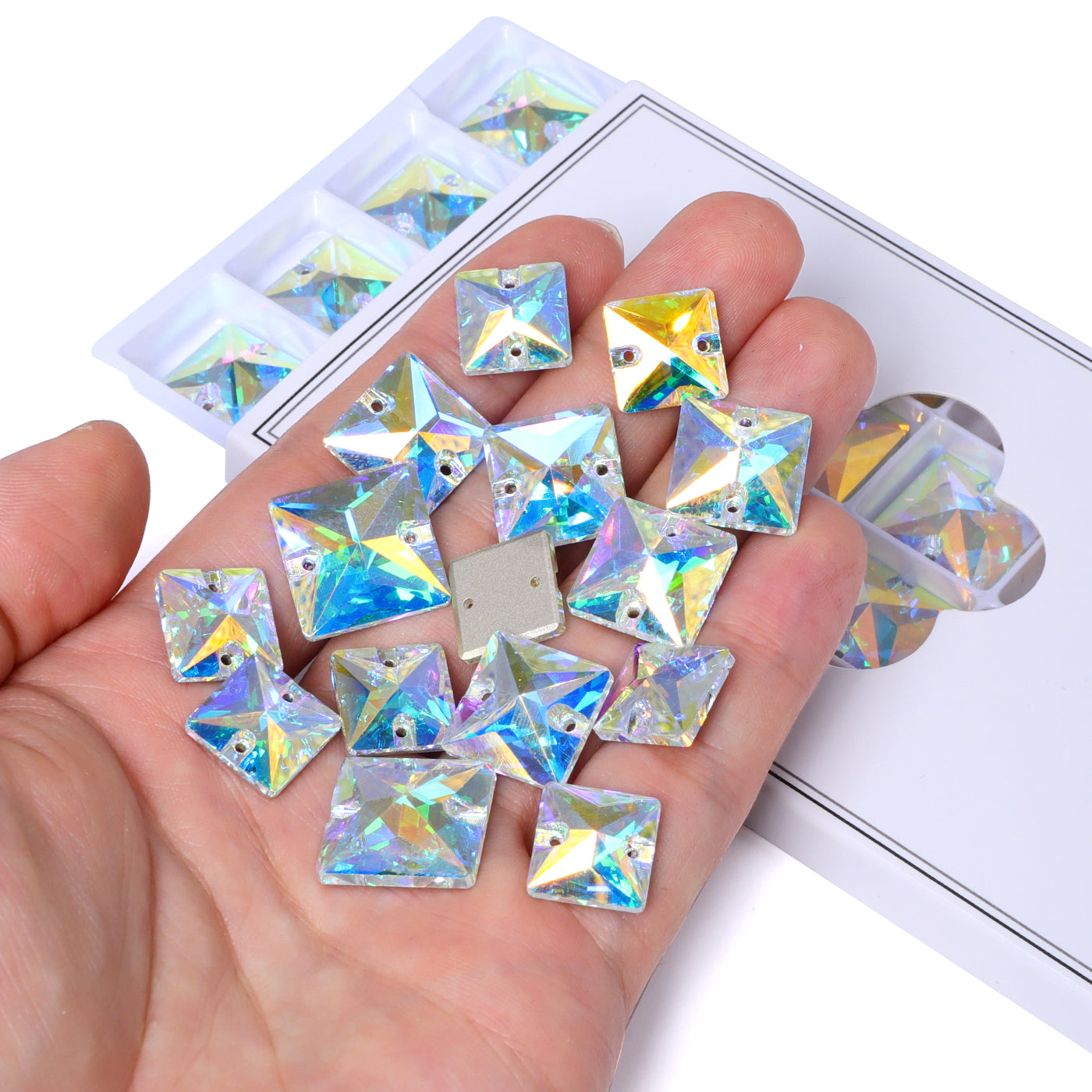 Mixed Sizes Crystal AB Square Shape High Quality Glass Sew-on Rhinestones WholesaleRhinestone