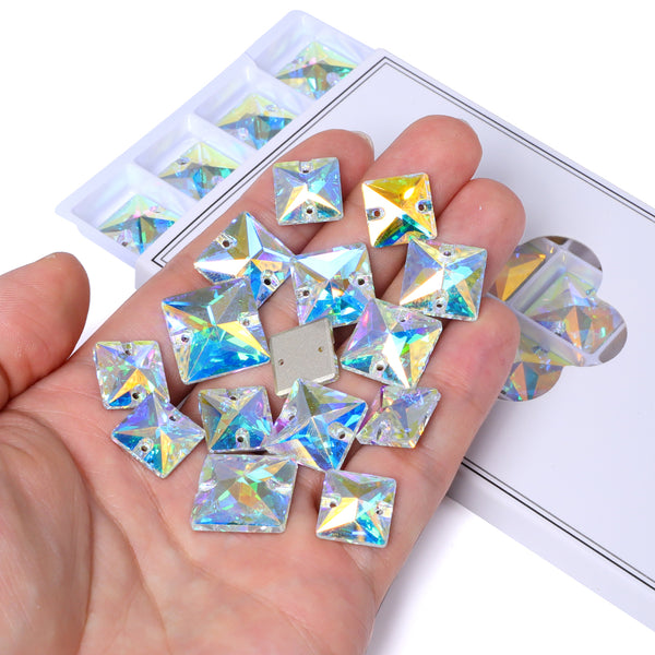 Mixed Sizes Crystal AB Square Shape High Quality Glass Sew-on Rhinestones WholesaleRhinestone