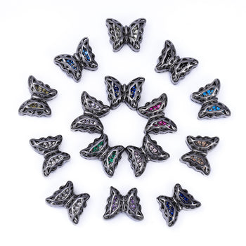 Mixed Colors Butterfly Shape Hematite Plated High-Quality Sew-on Alloy Charms Inlaid Cubic Zirconia WholesaleRhinestone