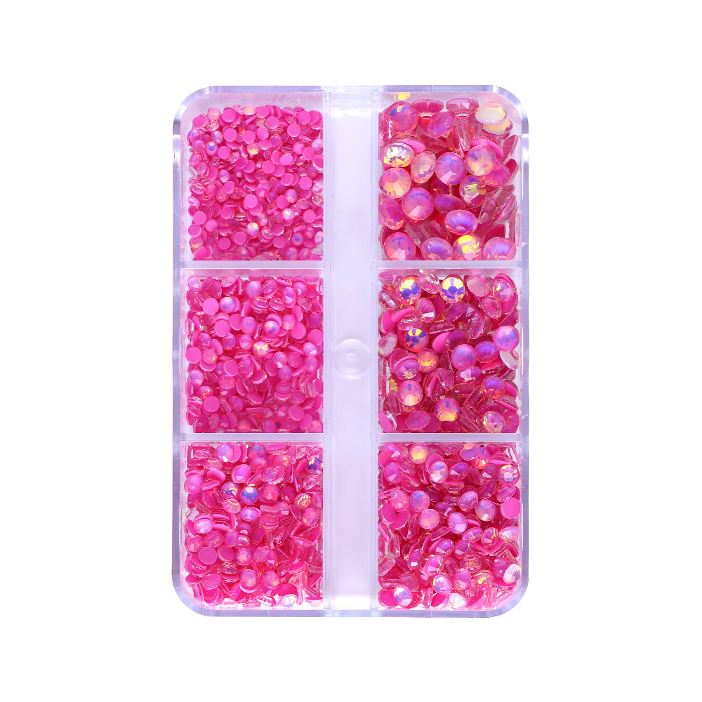 Mixed Sizes 6 Grid Box Mocha Opal Dk rose Glass FlatBack Rhinestones For Nail Art WholesaleRhinestone Immagine principale del prodotto