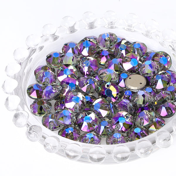 Black Diamond Shimmer XIRIUS Round Shape High Quality Glass Sew-on Rhinestones WholesaleRhinestone