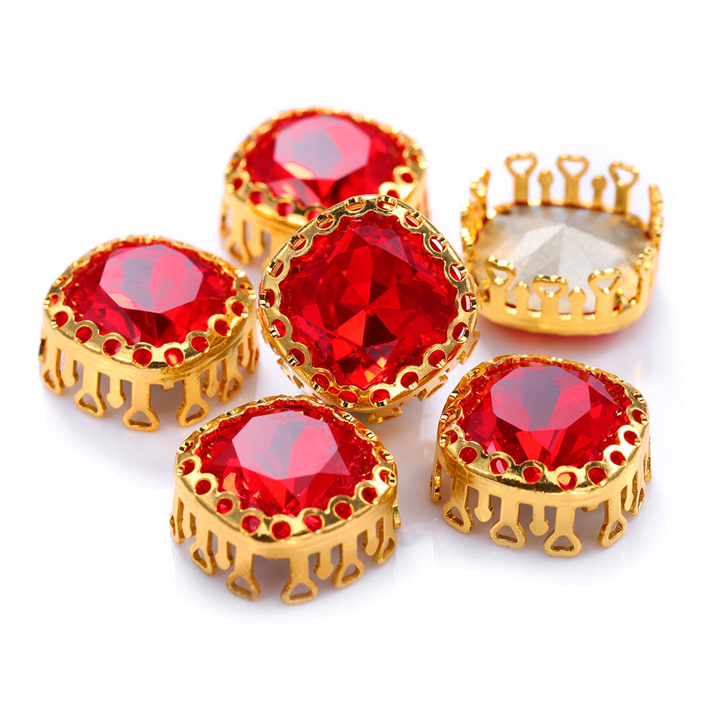 Light Siam Cushion Square Shape High-Quality Glass Sew-on Nest Hollow Claw Rhinestones WholesaleRhinestone