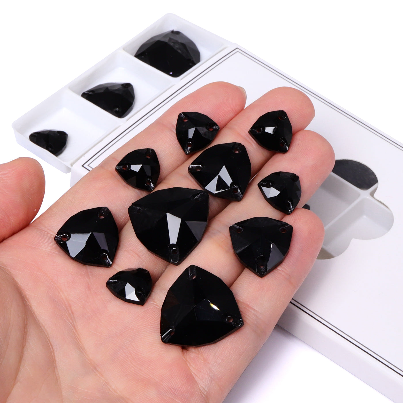 Mixed Sizes Jet Trilliant Shape High Quality Glass Sew-on Rhinestones