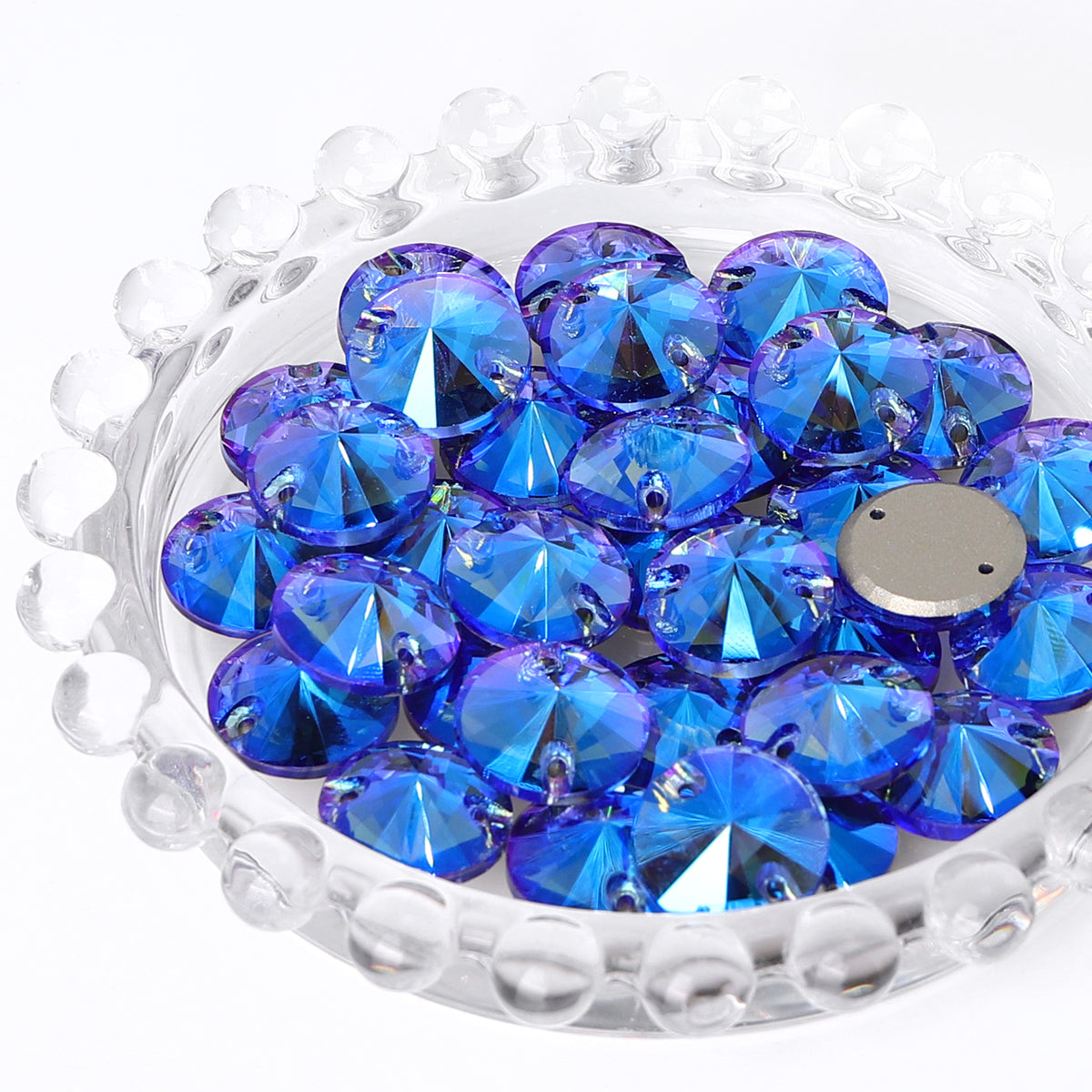 Light Sapphire Shimmer Rivoli Shape High Quality Glass Sew-on Rhinestones