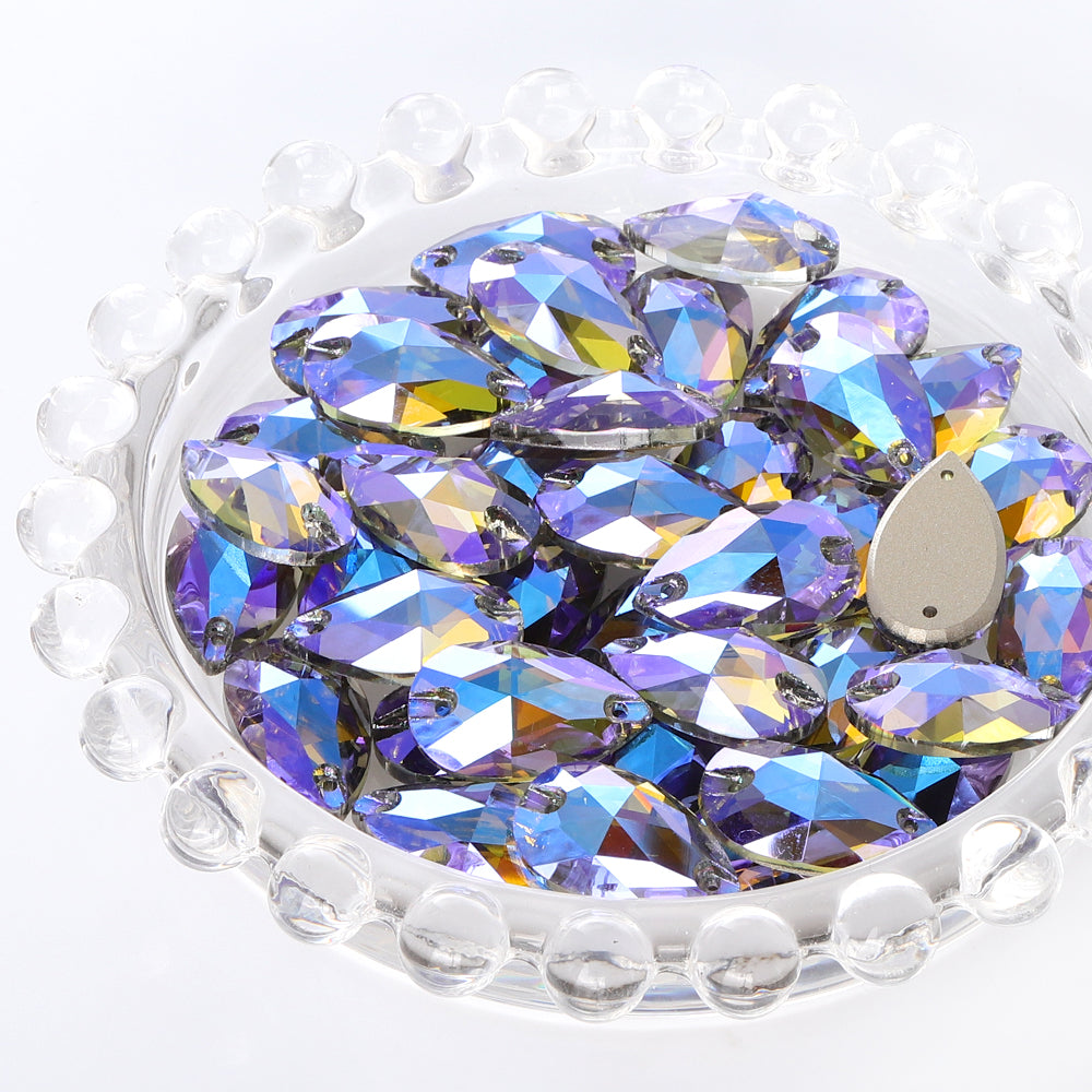 Black Diamond Shimmer Drop Shape High Quality Glass Sew-on Rhinestones WholesaleRhinestone
